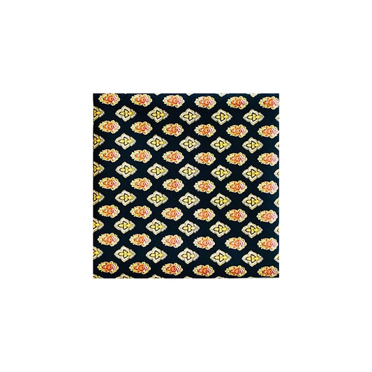 Bandana Indiennes Noir - Made in France, motif floral et géométrique en coton Valdrôme, couleurs noir, rouge et doré.