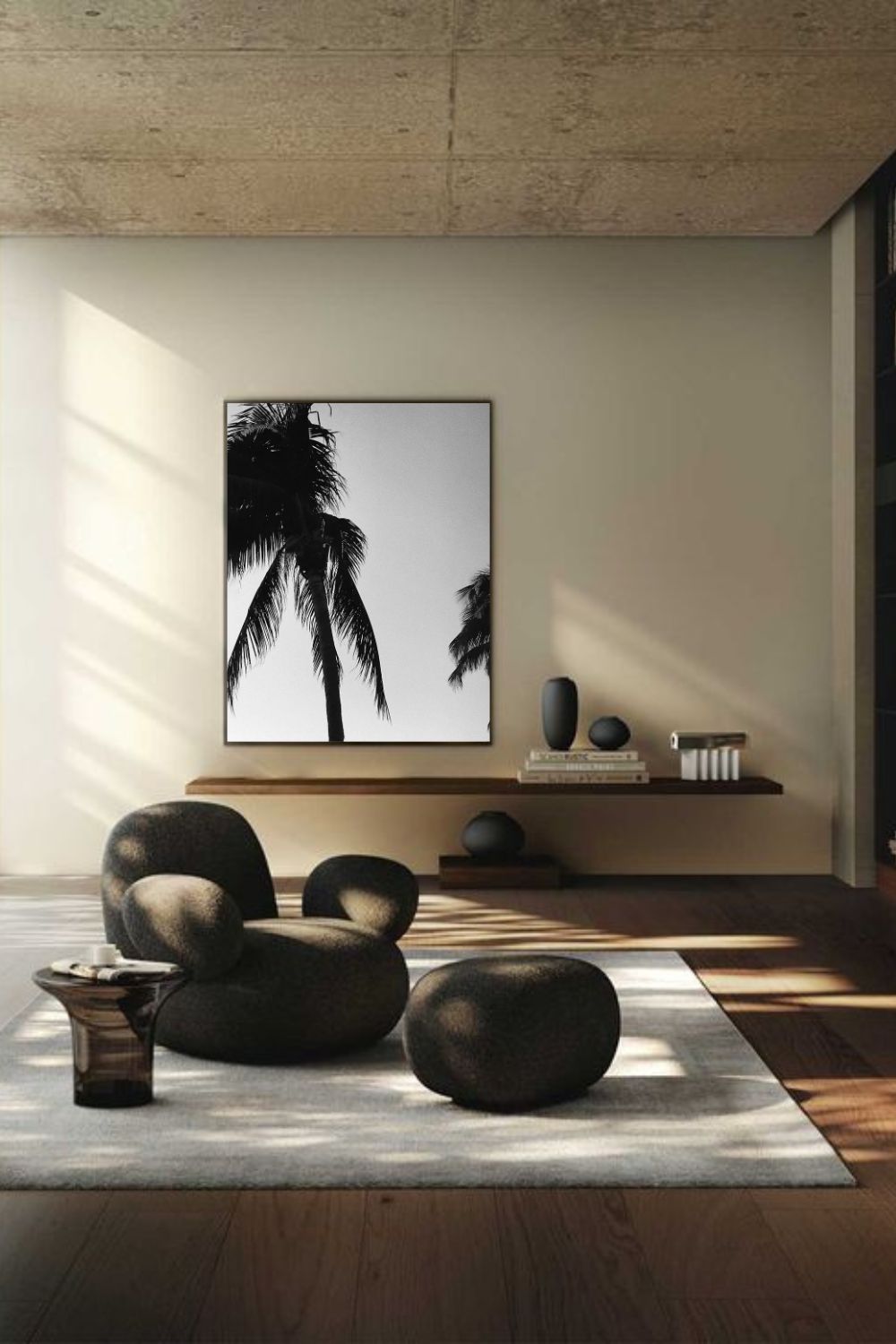 Tirage photo fine art noir et blanc de palmiers en silhouette sur ciel dégradé