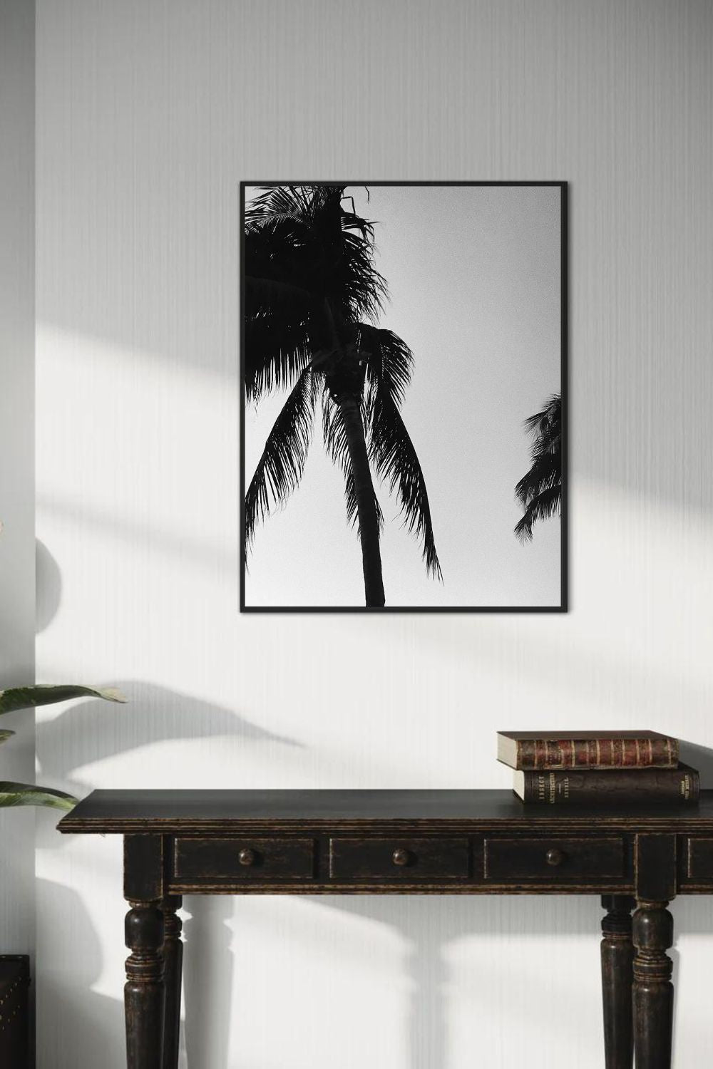 Tirage photo fine art noir et blanc de palmiers en silhouette sur ciel dégradé