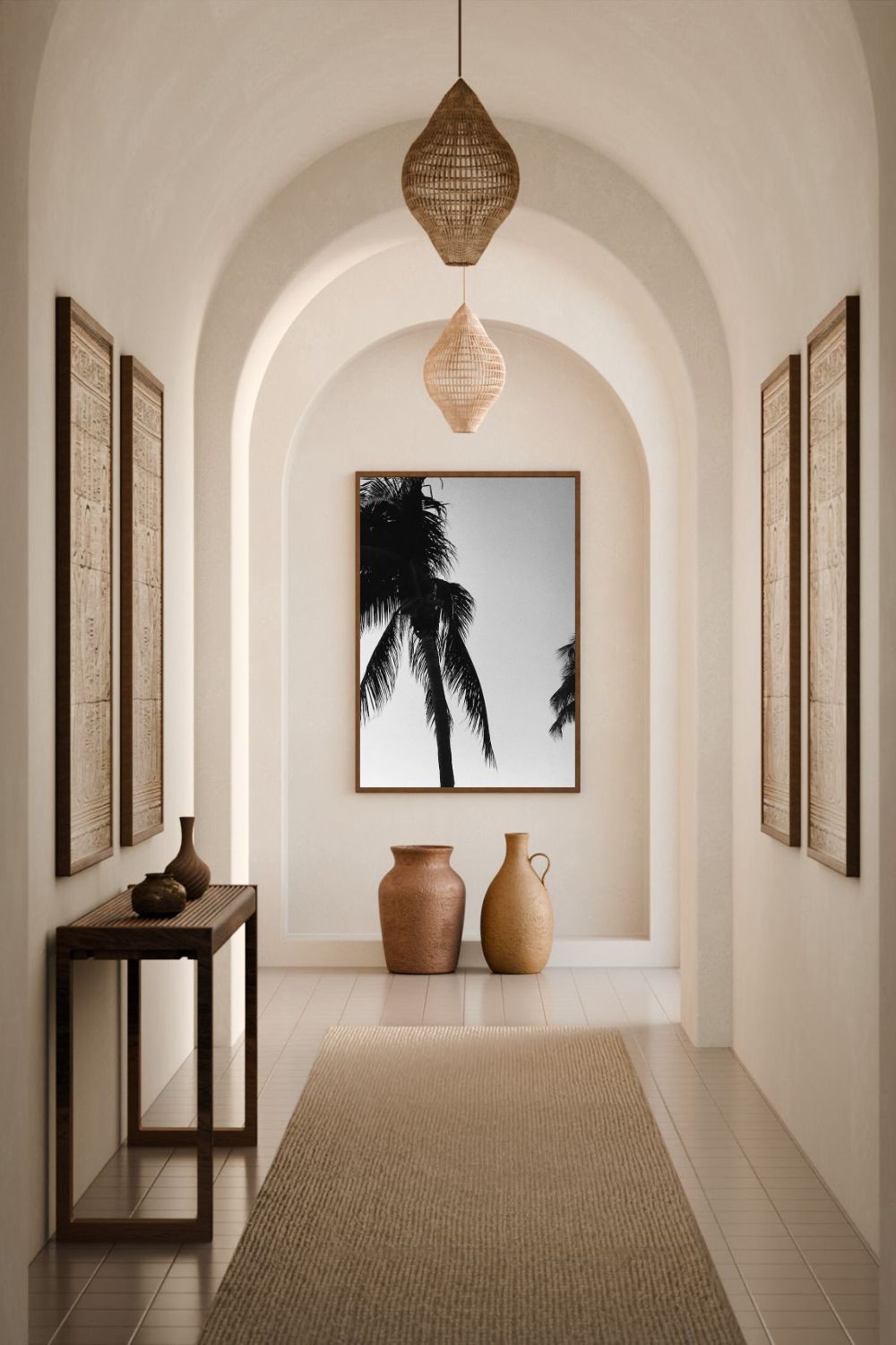 Tirage photo fine art noir et blanc de palmiers en silhouette sur ciel dégradé