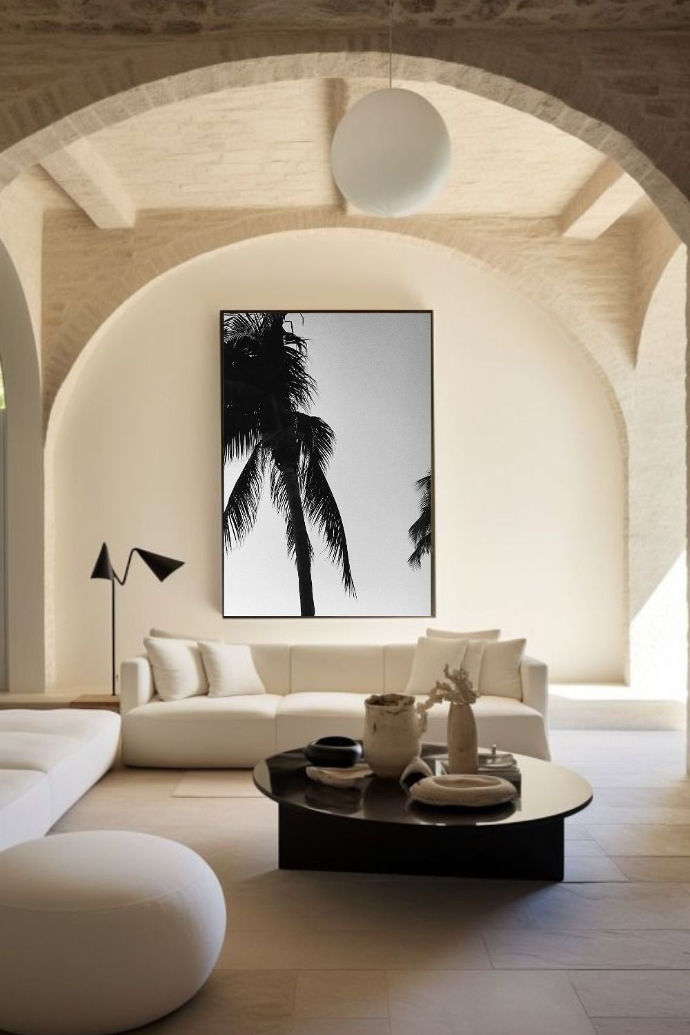 Tirage photo fine art noir et blanc de palmiers en silhouette sur ciel dégradé