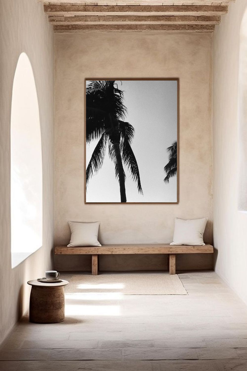 Tirage photo fine art noir et blanc de palmiers en silhouette sur ciel dégradé