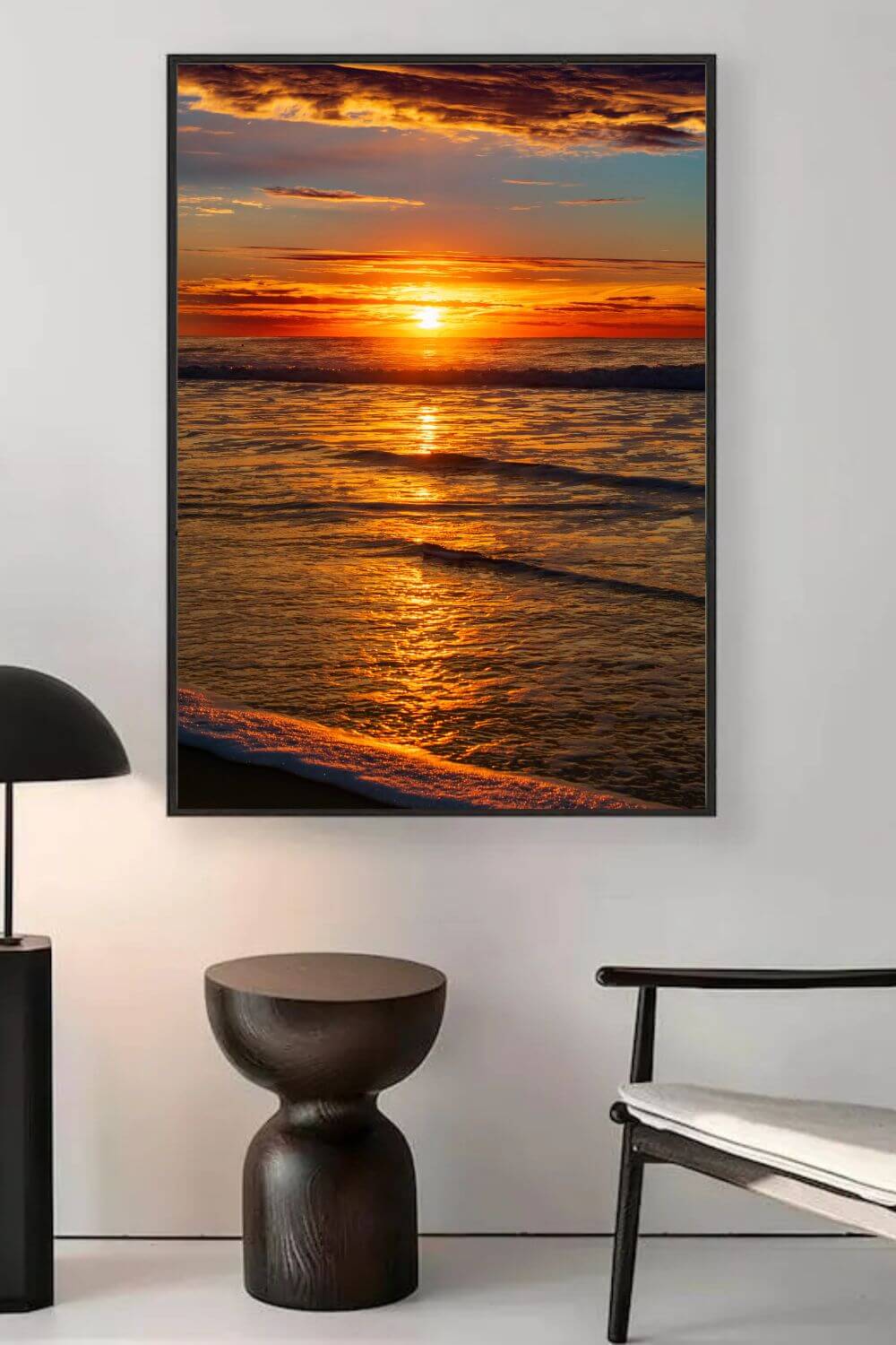 Tirage photo fine art coucher de soleil sur l’océan avec reflets dorés et ciel nuageux