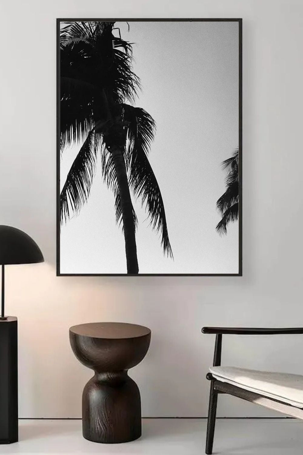 Tirage photo fine art noir et blanc de palmiers en silhouette sur ciel dégradé