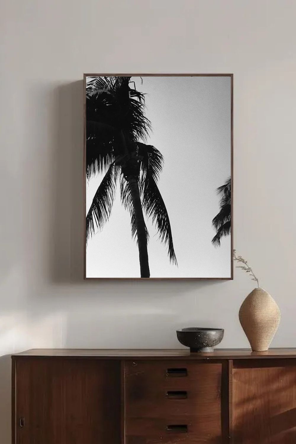 Tirage photo fine art noir et blanc de palmiers en silhouette sur ciel dégradé