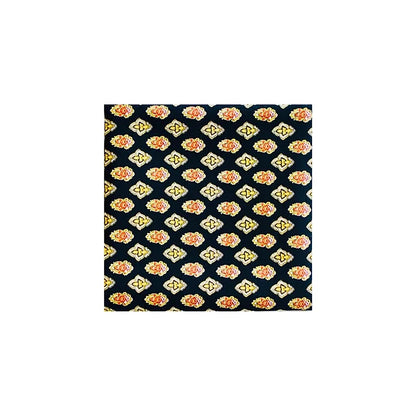 Bandana Indiennes Noir - Made in France, motif floral et géométrique en coton Valdrôme, couleurs noir, rouge et doré.