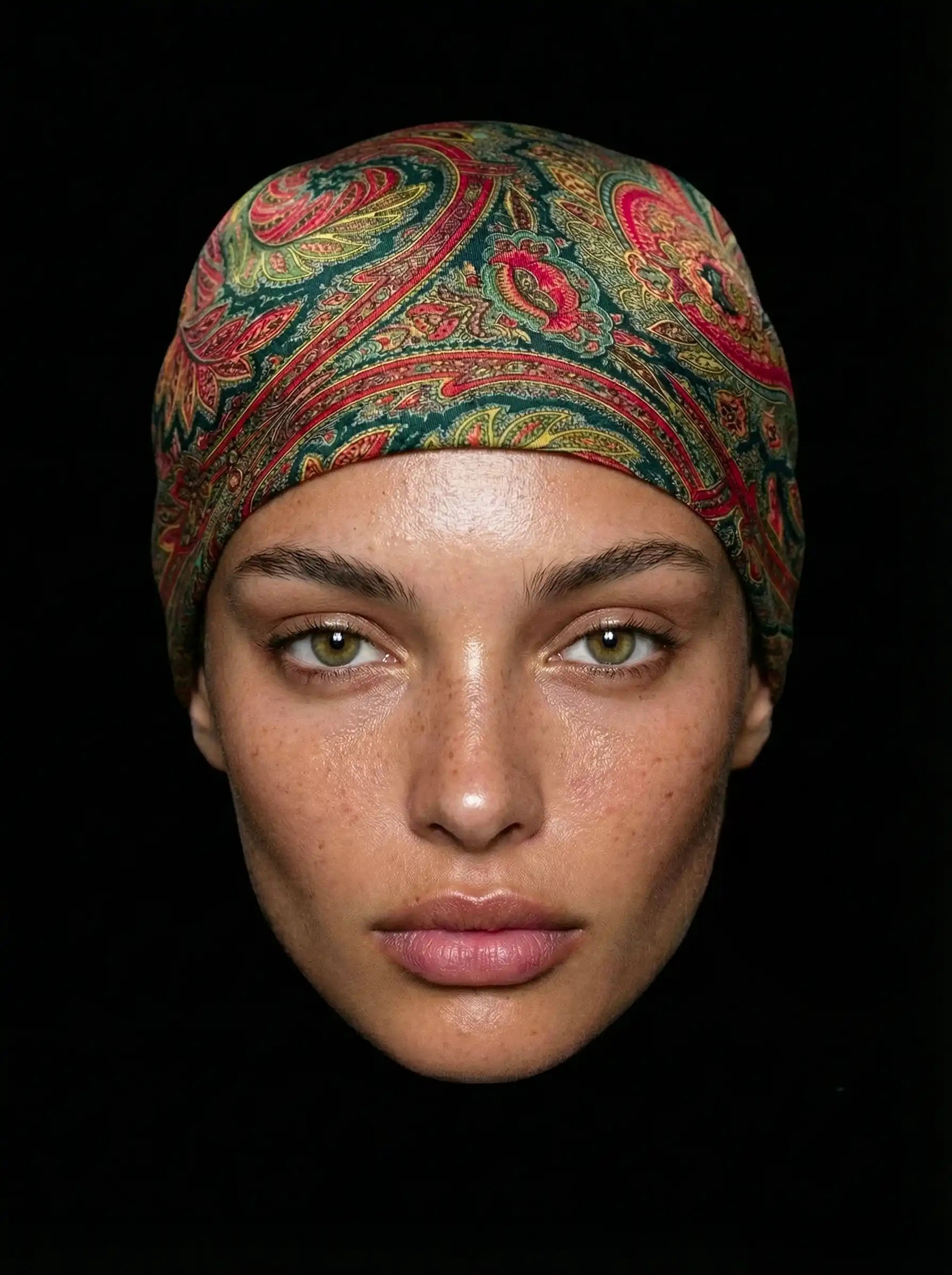 Bandana paisley premium rose et turquoise coton Valdrôme made in France motif cachemire héritage