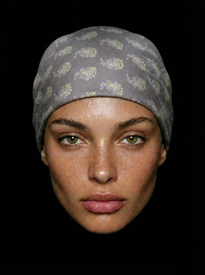 Bandana gris foncé motif paisley provençal coton Valdrôme made in France accessoire élégant urbain