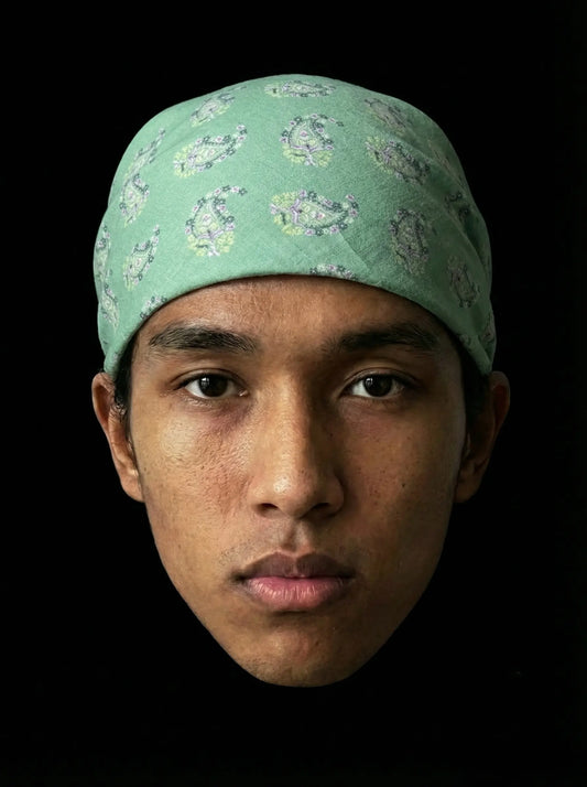 Bandana vert motif paisley provençal coton Valdrôme made in France accessoire nature tendance