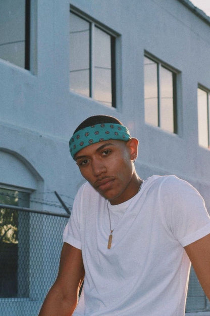 bandana turquoise coton Valdrôme Made in France 